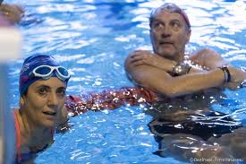 Estelle Denis Et Jacques Monclar Lors Du Challenges Swimming Heroes Pour L Unicef Lors Du Meeting Olympique A La Piscine De Courbevoie France Le 24 Fevrier 20 Purepeople