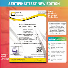 Pada sertifikasi ini berisikan daftar skor listening, reading dan total keseluruhan skor untuk peserta tes individu dan berfungsi sebagai kredensial yang dapat ditunjukkan oleh para pencari kerja saat sedang melamar pekerjaan. 4 Pilihan Test Toefl Pbt Itp