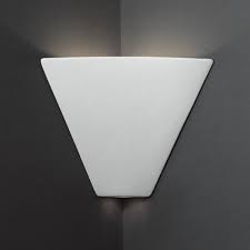 With both light and dark grey geometric shapes; Dark Corners No More Triangle Corner Sconce Wall Light In Bisque Finish By Justice Design Group Wall Lights Sconces Wall Sconces