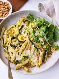Pesto Pulse Pasta With Roasted Zucchini Recipe Healthy Vegetarian Dinner Vegetarian Pasta Recipes Vegetarian Recipes Healthy