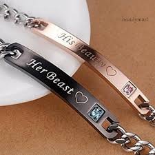 Sl Pulseira De Aco Titanio Casal Casal Amantes Rei His Beauty Queen Her Beast Shopee Brasil