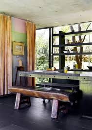 rustic bench in the modern kitchen