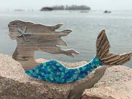 From mermaids to manatees, wall and table top art for your home. Last One 31 Large Wood Mermaid Wall Hanging With Beach Etsy Beach Glass Beach Glass Art Beach Glass Crafts