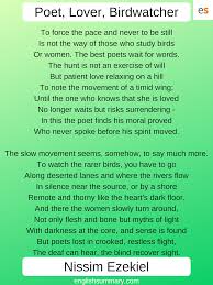 Poet Lover Birdwatcher By Nissim Ezekiel Summary And Analysis Uncommon Words Poet Poems