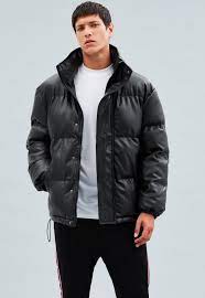Mennace Black Faux Leather Puffer Jacket Black Puffer Jacket Leather Jacket Men Leather Puffer Jacket