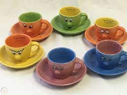 Serve in style with this charming cup, saucer and spoon set. Levtov Espresso Cups Set Of 6 Faces Expressions 3d Vintage Coffee Mugs Italian 1787744537