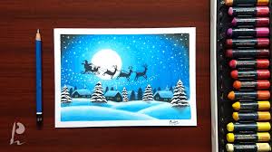 Santa Claus Christmas Scenery Drawing With Oil Pastels Prabudbz Art Soft Pastels Drawing Christmas Scenery Oil Pastel Art