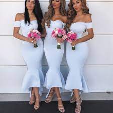 Blue Mermaid Bridesmaid Dresses 2020 Satin Off The Shoulder Ankle Length Cheap Wedding Guest Dress Casemento Blue Bridesmaid Dresses Short Mermaid Bridesmaid Dresses Cheap Wedding Guest Dresses