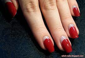 Red And Silver Reverse Half Moon Manicure Moon Manicure Red And Silver Nails Half Moon Manicure