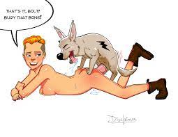 ass blonde hair blue eyes bolt (character) bolt (film) boots  breasts canine cum cum drip cum in pussy disclaimer disney english text  hair looking back miley cyrus nude penis