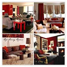 Deep red walls have undertones of black brought out by the curtains and decor. All Red Living Room May Be Red And Brown Like Current Living Room Cream Accessories Dark Flooring Living Room Red Grey And Red Living Room Brown Living Room