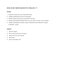 Interaksi dan komunikasi efektif dengan lingkungan seni budaya. Kisi Kisi Seni Budaya Kelas 11 Esay Sebutkan Cabang Seni Dan