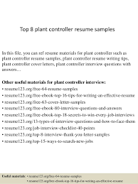 top 8 plant controller resume samples