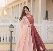 Wine Luxury Designer Gown with Zari Thread & Sequins | Cloth