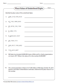 Multi Digit Place Value Identify The Place Value Of Underlined Digits Place Values Place Value Worksheets Math Tricks