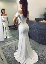 Simple Mermaid Off The Shoulder Split Front White Long Prom Dress M2626 White Prom Dress Evening Dresses Prom Elegant Bridesmaid Dresses