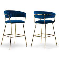 Bar stools set of 2,velvet upholstery 26 inch counter height chairs stools with soft back,arm and footrest,classic modern bar stools for kitchen counter island, 2 pieces accent barstools chairs (green) 4.7 out of 5 stars. Glamour Home Anya Blue Velvet Bar Stool With Golden Metal Legs Set Of 2 Ghstl 1414 The Home Depot