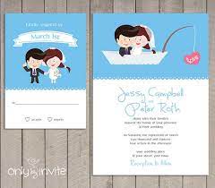 Funny Wedding Invitation With Cartoon Bride Groom In The See Of Love Funny Wedding Invitations Fishing Themed Wedding Nautical Wedding Invitations