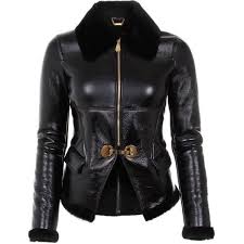 Versace Collection Black Leather Fur Glossy Fitted Jacket Black Fur Jacket Real Leather Jacket Leather Jacket