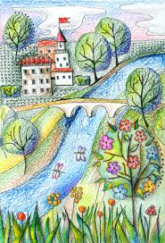 Disegni per bambini, categoria animali, da colorare online o da stampare tutorial per disegnare fiori pastelli disegno disegni semplici fiori 1001 + idee per disegni a matita facili e molto belli tantissime idee per dei disegni a matita facili da fare, alcuni tutorial da seguire con passaggi spiegati nei minimi dettagli. Immagini Stock Giorno D Estate Paesaggio Con Fiume Citta Ponte Alberi E Fiori Disegno A Matita Fantasia Image 77157638