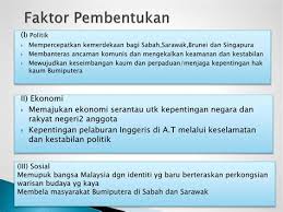 Memberi kemerdekaan kepada sabah, sarawak, brunei dan sebab utama penubuhan malaysia ialah untuk menentang kegiatan komunis yang kian bertambah di singapura dan situasi politik pada tahun 1950. Faktor Faktor Pembentukan Malaysia Soalan Bincangkan Faktor Faktor Pembentukan Persekutuan Membela Masyarakat Bumiputera Di Sabah Dan Sarawak Klara