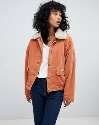 Image 1 Of Pull Bear Corduroy Fleece Collar Jacket In Rust Borg Collar Jacket Collar Jackets Jackets