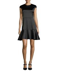 Theory Essential Flare A Line Dress In Black Modesens Satin Dresses Fit And Flare Dress A Line Dress