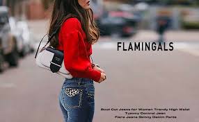 Flamingals Boot Cut Jeans for Women Trendy High Waist Tummy Control Jean  Flare Jeans Skinny Denim Pants Dark Blue Wash M at Amazon Women's Jeans  store