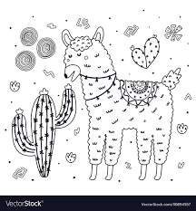 You can use our amazing online tool to color and edit the following pretty coloring pages for girls. Coloring Page With Cute Llama Eating A Cactus Vector Image