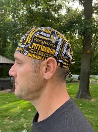 Pittsburgh PENGUINS Black Yellow Skull Scrub Hat Surgery Surgical Cap OR  Washable Cotton Mens