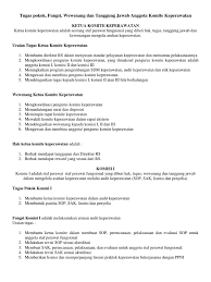 .tugas, wewenang dan tanggung jawab dalam mengelola asuhan keperawatan melalui audit keperawatan (sop, sak, lisensi dan penyelia) tugas pokok komisi i membantu ketua komite keperawatan dalam audit keperawatan membentuk panitia sop, sak. Tugas Pokok Komite Keperawatan