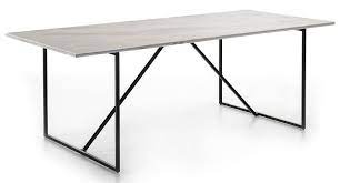 Thai Mobilier Table A Manger Marbre Blanc Et Pieds Metal Noir 210 Cm Lestendances Fr Table A Manger Table A Manger Rectangulaire Marbre Blanc