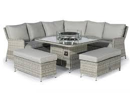 This fire pit table is durably constructed of aluminum. Garden Dining Sets Ocean Royal Corner Dining Set With Fire Pit 2 Benches Buy At Christopher Pratts Leeds