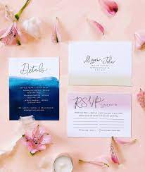 Wedding Invitations Watercolor Bohemian Pastel Watercolor Wash Blue Pink Watercolor Wedding Invitations Wedding Invitations Wedding Invitation Card Design