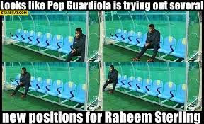 Football fans have poked fun at raheem sterling's distinctive. Looks Like Pep Guardiola Is Trying Out Several New Positions For Raheem Sterling Reserve Bench Starecat Com