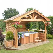 Here are some hot tub enclosure winter ideas. Cedarwood Gazebos Summit Leisure Hot Tub Enclosures Garden Gazebo Ideas Hottubs Hot Tub Garden Hot Tub Landscaping Hot Tub Backyard