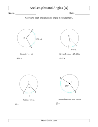 The Calculating Arc Length Or Angle From Circumference Radius Or Diameter A Math Work Angles Worksheet Measuring Angles Worksheet Kids Worksheets Printables