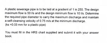 Solved A Plastic Sewerage Pipe Is To Be Laid At A Gradien