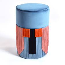 Couture Light Blue Pouf With Geometric Fringe Pouf Vintage Industrial Furniture Floor Pillows And Poufs