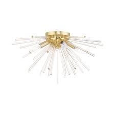 Utopia 20 In 4 Light Satin Brass Starburst Semi Flush Mount Light In 2020 Semi Flush Mount Lighting Satin Brass Livex Lighting