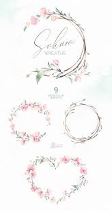 Sakura Coronas De Flores Acuarela Floral Imagenes De Los Cerezos En Flor Fresco De Color Rosa Las Flore Floral Watercolor Wreath Watercolor Wreath Drawing