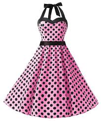 Dresstells Halter 1950s Rockabilly Polka Dots Dress Petticoat Pleated Skirt Pink Black Dot S Retro Cocktail Dress Polka Dot Cocktail Dresses Rockabilly Dress