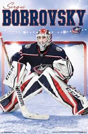 1 hockey stick, 1 puck, 1 helmet with visor, 1 goalkeeper glove, 1 arm cuff. Sergei Bobrovsky Superstar Columbus Blue Jackets Nhl Goalie Poster Trends 2018 Sports Poster Warehouse