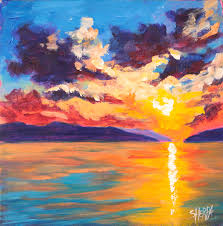 How To Paint A Sunset Acrylic April Daily Painting Step By Step Day 1 Sunset Art Sunset Painting Sunset Painting Easy