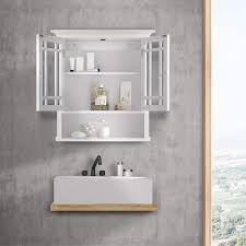 Its single glass cabinet door features curving wood cutouts for traditional appeal. Elegant Home Neal Bathroom Wall Mounted Medicine Cabinet Bathroom Storage Space Saver With 2 Glass Doors Open Shelf And Adjustable Shelf Wh