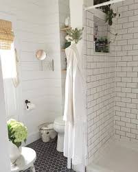 Shiplap And Subway Tile In A Farmhouse Bathroom Kellyelko Com Farmhouse Shower Modern Farmhouse Bathroom Shiplap Bathroom