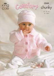 Chunky knit baby jacket pattern. King Cole Baby Jacket Sweater Cardigan Hat Comfort Chunky Knitting Pattern 3044
