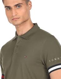 Buy Tommy Hilfiger Men Olive Short Sleeve Icon Flag Cuff Polo Shirt