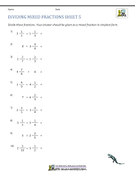 Each worksheet has 20 problems multiplying a fraction by a whole number. Dividing Mixed Fractions Worksheet