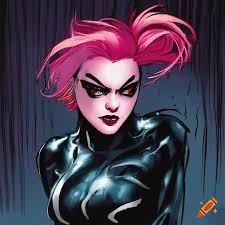 Cosplay of she venom with vibrant pink hair on Craiyon